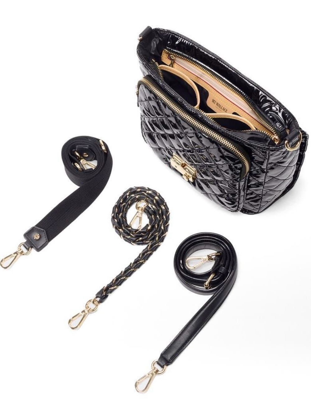 MZ Wallace Black Quilted Patent Crossbody with Gold Hardware - Picture 3 of 8